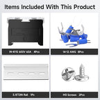4Pcs DIN Rail Terminal Blocks with Cover, IN-411S 600V 60A Electrical Connection Terminals, 8Pcs 14-12 AWG Insulated Fork Spade Wire Connectors & 3.15 Inch DIN Rail Included