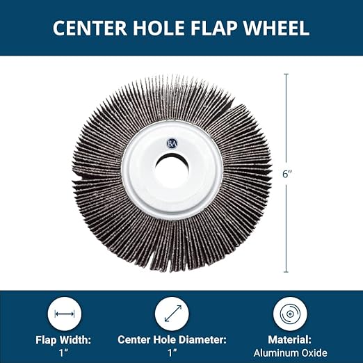 Benchmark Abrasives Aluminum Oxide 6 Inch Center Hole Flap Wheel - Bench Grinder Wheel 1” Length 1" Arbor Sander for Deburring, Sanding, Grinding, Rust Paint Removal Polishing Wheel - 180 Grit