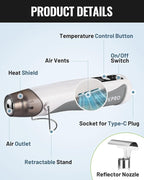 WORKPRO 7.2V Mini Cordless Heat Gun, 680℉ Hot Air Gun with Reflector Nozzle, 3 Temp Settings - Cool Air, 302℉(150℃)/680℉(360℃), Fully Ceramic Heating Core for Craft Embossing