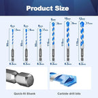 Carbide Drill Bit Set - Dry Drill Bit Set for Masonry, Concrete, Bricks, Wood, Plastic etc(4/5/6/8/10MM*2 Quick-fit Shank)