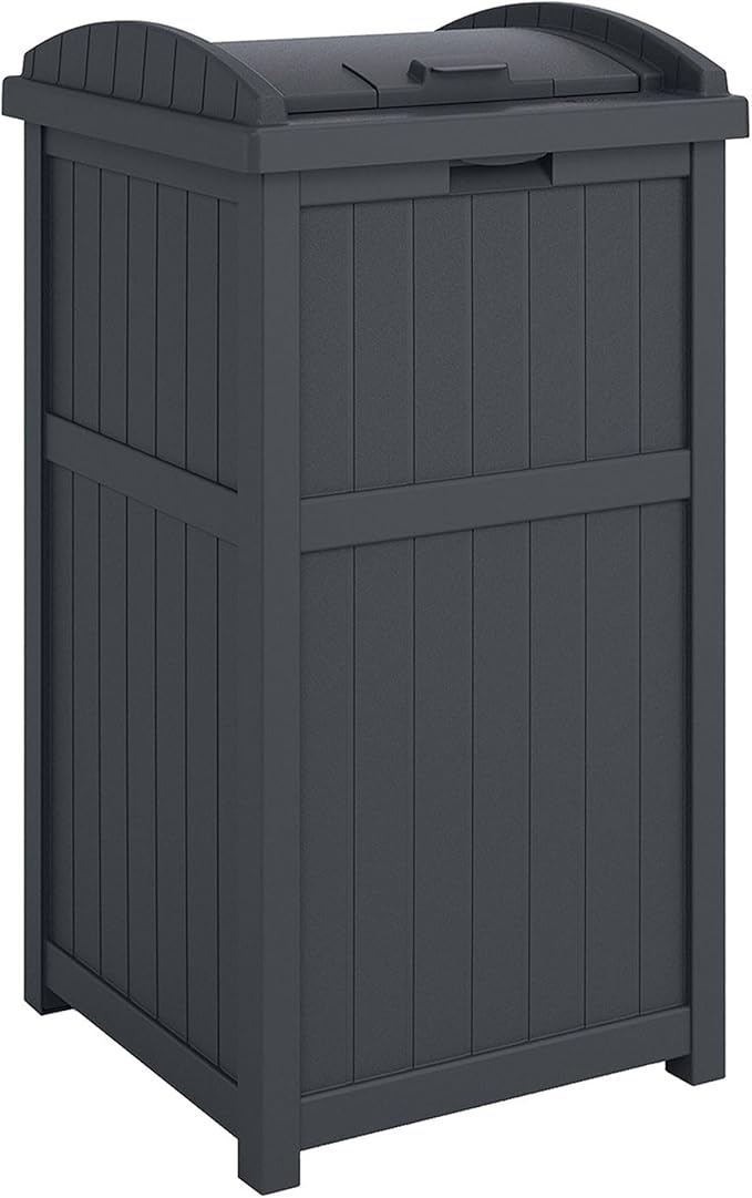 Suncast 3 Pack Trash Hideaway Refuse Container, Stylish Resin Outdoor Garbage Bin with Latching Lid, 30 to 33 Gallon Capacity, Cyberspace