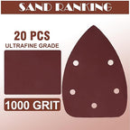 1000 Grit Mouse Sander Sandpaper, Jamiikury 5 Hole Detail Sander Sandpaper Palm Sander Paper Mouse Sanding Pads Hook and Loop Sanding Sheets - Pack of 20