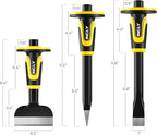 INCLY 3PCS Masonry Chisel Set with Hand Guard, Stone and Rock Chisel, Heavy Duty Concrete Chisel Tools Including 11 Inch Point & Flat, 8 Inch Brick Chisels for Breaking Splitting Cutting