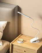 Desk Lamp, Table Lamp 1500mAh Dimmable Reading Lamp with Clamp and Type-C Charging Port, Desk Light for Home Office Reading Working Studying Gooseneck Adjustable Flexible - White