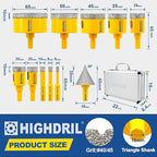 HIGHDRIL Diamond Drill Bits Kit with Triangle Shank for Porcelain Tile Ceramic Marble Brick Concrete Vacuum Brazed Hole Saw(6/8/10/20/25/28/35/45/50/65mm+35mm Hex Shank Chamfer Beveling Bit