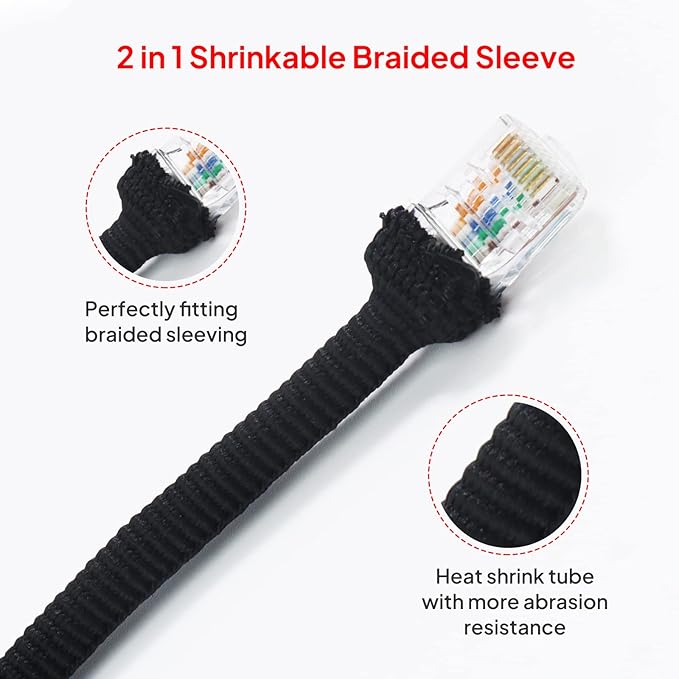 2 in 1 Heat Shrink Braided Sleeving Fabric Tubing-Perfectly fit Irregular Shape Hose/Cable/Wire (1"(25mm), 14FT)