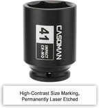 CASOMAN 1/2" Drive x 41mm Deep 6 PT Impact Socket, CR-MO, 1/2-Inch Drive Axle Nut Socket for Easy Removal of Axle Shaft Nuts (41MM)