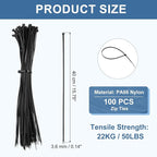 PATIKIL Cable Zip Ties 8 Inch, 100 Pcs Self-Locking Nylon Wire Tie Wraps Heavy Duty Cord Management with 50 lbs Tensile Strength for Indoor and Outdoor, Black (0.1"W)