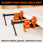Y&Y Decor 4 Pack 1/2" Pipe Clamps for Wood Gluing, Heavy Duty Cast Iron, Professional Woodworking Tools