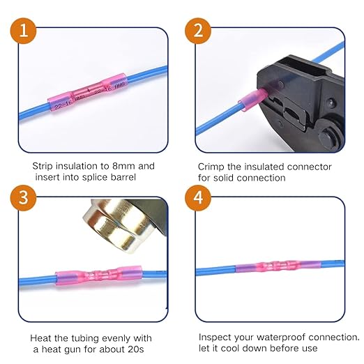 Heat Shrink Butt Connectors, 200 Pcs Clear 26-24 AWG Insulated Waterproof Electrical Heat Shrink Wire Connectors Automotive Marine Wire Crimp Terminals Butt Splices for Boat, Car