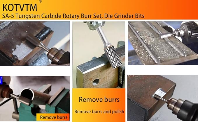 Carbide Burr Set 1/4" Shank SA-5 Die Grinder Bits Tungsten Double Cut Burr Bits (1/2" Cutter Dia X 1" Cutter Length) for Die Grinder Kits Metal Grinding Drilling Polishing (3pcs)