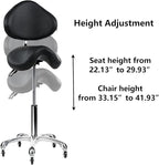 Saddle Stool Rolling Chair with Back Support Swivel Adjustable Height Ergonomic Thick Seat Cushion with Wheels for Nail Lash Tech Esthetician Tattoo Artist Salon Hair Cutting Stylist Black