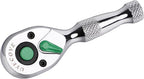 1/4 Inch Drive Ratchet Wrench, 1/4 Ratchet Wrench, 1/4 Drive Stubby Ratchet Socket Wrench, 72-Tooth, Reversible Cr-Mo Colorful Head, Chrome Steel - 3.54''/9cm