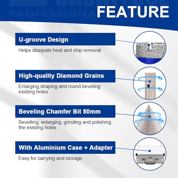 SHDIATOOL Diamond Drilling Core Bits Set Chamfer Bits for Porcelain Tile Marble Ceramic Granite Milling Kit 5/8"-11 10pieces