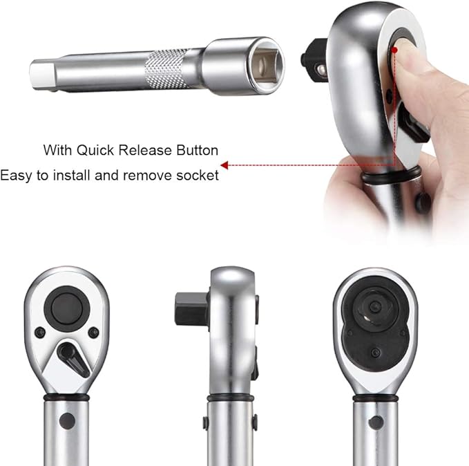 1/2-inch Drive Click Torque Wrench Set Dual-Direction Adjustable 90-tooth Torque Wrench with Buckle（25-250ft.lb / 33.75-337.5Nm）