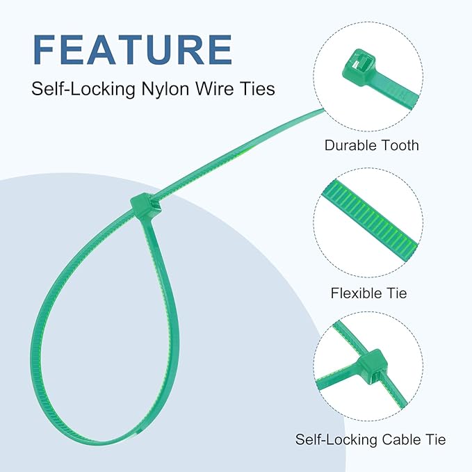 PATIKIL Cable Zip Ties 8 Inch, 100 Pcs Self-Locking Nylon Wire Tie Wraps Heavy Duty Cord Management with 50 lbs Tensile Strength for Indoor and Outdoor, Green (0.2"W)