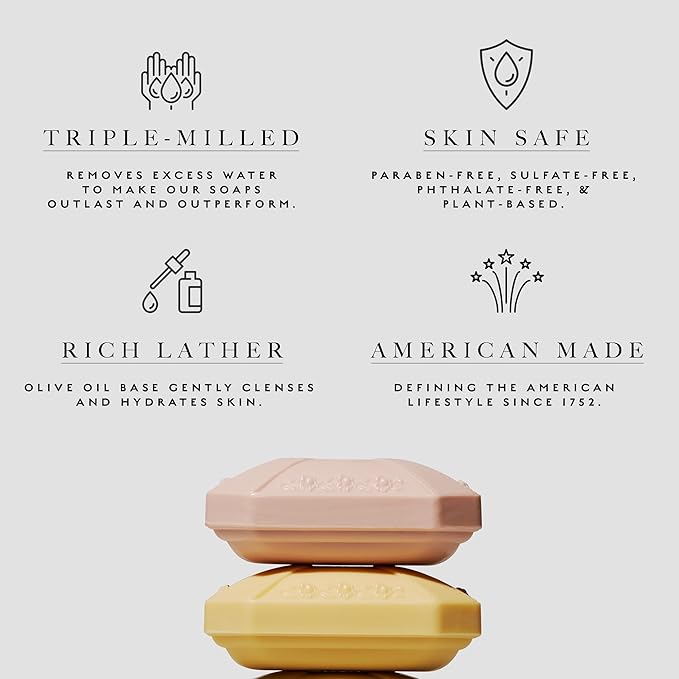 Caswell-Massey Natural Bar Soap Gift Set - Elixir of Love Scent - Romantic Triple-Milled Moisturizing Body Soap Bars for Women, Plant-Based Formula for Soft Skin, Made in USA, 3 x 3.5 oz