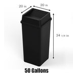 50 Gallon Black Square Commercial Trash Garbage Can with Lid | Outdoor Office Restaurant School Kitchen