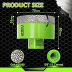 Diamond Core Drill Bit - 3" Tile Hole Saw 75mm for Porcelain Tile Granite Marble Masonry