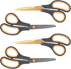 CCR Scissors 8 Inch Soft Comfort-Grip Handles Sharp Titanium Coating Blades, 4-Pack