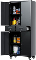 Metal Garage Storage Cabinet with Wheels,Rolling Tool Cabinet with 2 Lockable Drawers for Garage Warehouse Home,Required Assembly,Black,71" H*30" W*15" D