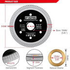 DT-DIATOOL Diamond Tile Blade 3-3/8" (85mm) Cutting Porcelain Tile Ceramic Marble Granite Circular Saw Blade with X Mesh Segment Arbor 10mm-15mm Pack of 2