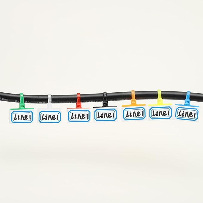 PATIKIL 4inch Zip Ties, 200pcs Cable Ties Tags Nylon Wire Marking Label Self Locking Plastic Straps Write on with Label Tags Paper for Organization Cord Network Ethernet Marking, Blue
