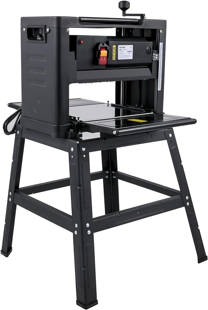 VEVOR Thickness Planer - 13-Inch Benchtop Wood Planer, 2000W, 8000 rpm, 15 AMP, Foldable, 6m/min Planing Speed, Iron Stand, Dust Exhaust for Woodworking