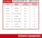 RX WELD 3-101 Series Acetylene V-Style Cutting Torch Tips - Sizes 0-3, Fit V-Style Light/Medium Duty Torch