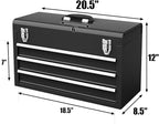 Goplus Tool Box with 3 Drawers, 4-Tier 20" Portable Tool Chest Organizer with Top Tool Tray, Auto Lock, Protective Liner, Handle, Steel Metal Small Toolbox for Gargae, Workshop, Home