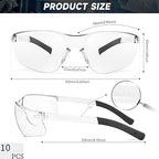 Clear Safety Glasses Bulk of 10 ANSI Z87.1 Protective Eyewear Scratch-Resistant for Work, Lab, Construction