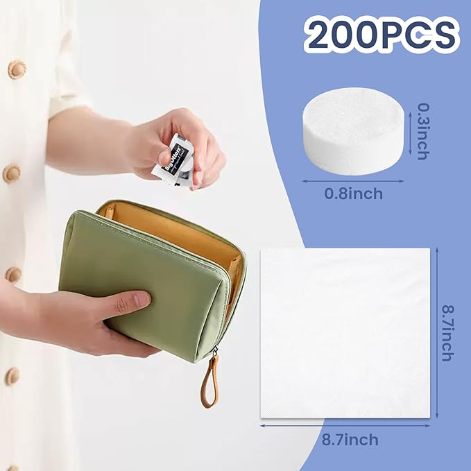 BigOtters 200PCS Compressed Towels, Disposable Face Towels for Travel Cleaning Supplies, Expandable Wipes Tablets Survival Gear and Supplies for Outdoors Camping Hiking Hotel