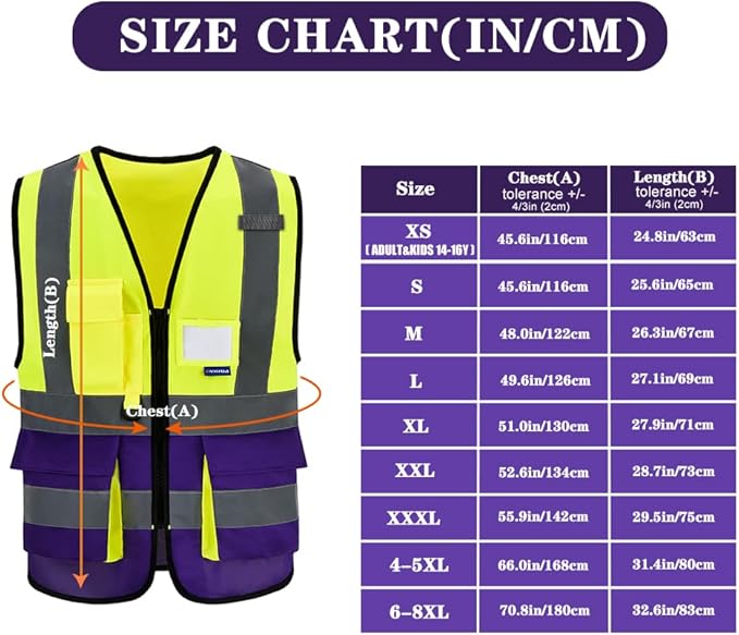 SMALL High Visibility Safety Vest with ZIPPER Yellow&Purple