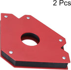 HARFINGTON 2pcs Welding Magnets 110.23 lbs Magnetic Welding Clamp Holder Iron Spray Paint Arrow-Shaped Tool 45, 90, 135 Degree with Center Hole for Fixed Angles, Red