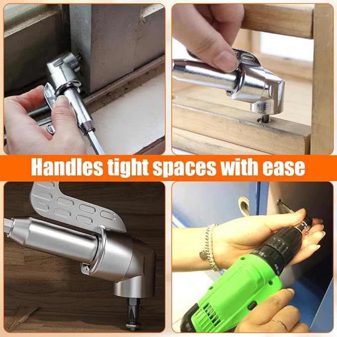 105 Degree Right Angle Drill Adapter, 1/4" Hex Shank Driver Angle Drill Attachment with Multi-function Bend Screwdriver Bit, Angle Driver for Drill, Drill Attachment for Household Work (L+S（BK）)