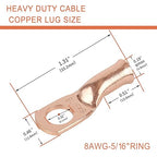 10pcs 8 AWG-5/16”(M8) Ring Terminals 8 Gauge Copper Wire Lugs Battery Cable Ends Heavy Duty Battery Cable Terminal Connectors