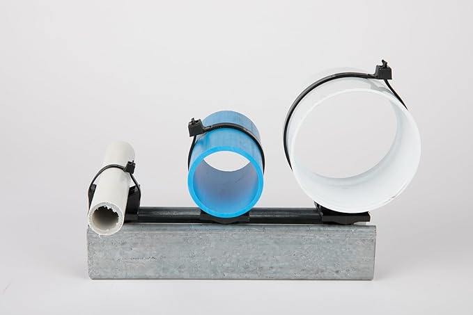 Strut Clamp for Piping and Conduit (10pcs & 100pcs), 3/8" to 5" Universal Size, Tool-Free Install, Made in USA, Non-Corrossive, Non-Conductive. (Uniclamp + Stainless Strap + HDPE Sleeve, 10)