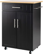 Shintenchi Kitchen Island Cart with Storage,Rolling Kitchen Island Side Table on Wheels with Worktop,Single Door Storage Cabinet and Drawer for Kitchen,Dinning Room, Black