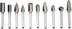 10pcs Carbide Burrs Set with 1/4'' Shank Double Cut Solid Power Tools Tungsten Carbide Rotary Files Bits for Die Grinder Metal Wood Carving Engraving Polishing Drilling Grinding Milling Cutting