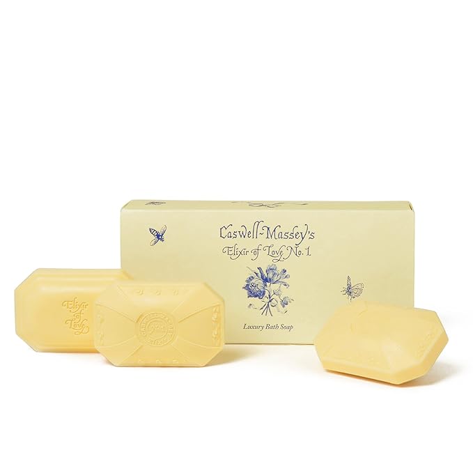Caswell-Massey Natural Bar Soap Gift Set - Elixir of Love Scent - Romantic Triple-Milled Moisturizing Body Soap Bars for Women, Plant-Based Formula for Soft Skin, Made in USA, 3 x 3.5 oz