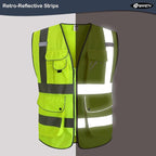 JKSafety 20 Pack 9 Pockets Class 2 High Visibility Zipper Front Safety Vest With Reflective Strips,Meets ANSI/ISEA Standard (Large, 156-Yellow)