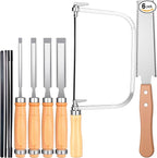 6 Pcs Professional Woodworking Tools Set 4 Piece Wood Chisel Bevel Edge Chisel Set 1/4", 1/2", 3/4" and 1" 6-inch Woodworking Saw Flexible Double-edge Blade 17/11 Tpi Protouch Coping Saw