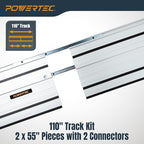 POWERTEC 110" Track Saw Guide Rail Joining Set for Kreg Track Saws, Include 2x55" Extruded Aluminum Guide Rail and 2 Rail Extension Connectors Perfect for Repeatable Rip Cuts & Crosscuts (71991)