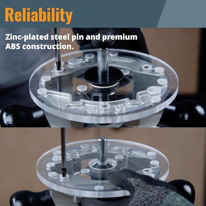 POWERTEC 72148 10pc Router Template Bushing Guides Set 5/16 to 1 Inch Fits Porter Cable Router Sub Bases & Dia 5-3/4" Trim Router Base Plate, Centering Pin and Cone, Perfect for Precision Woodworking