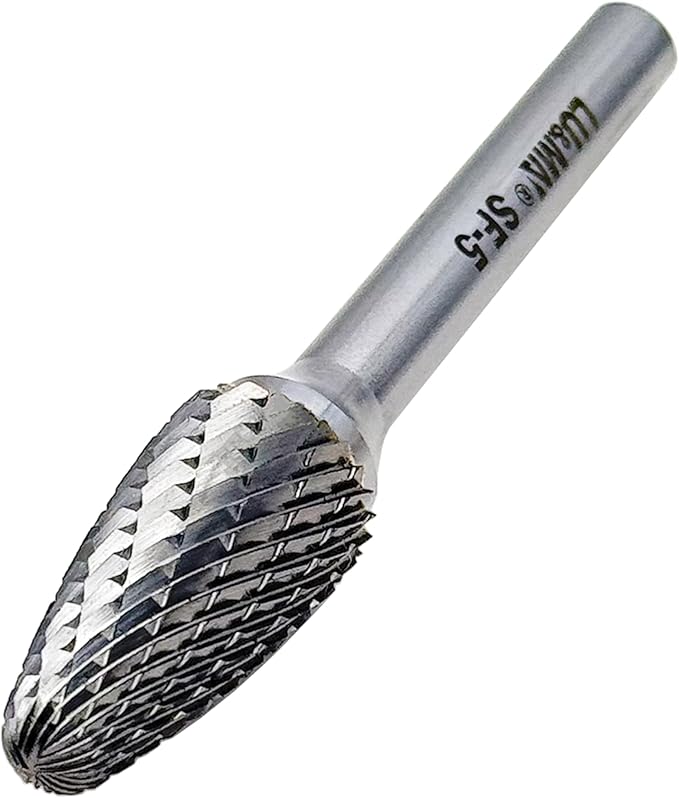 SF-5 Tungsten Carbide Burr Tree Shape Radius End Double Cut Rotary Burr File (1/2” Cutter Dia X 1”Cutter Length) with 1/4'' Shank, by LU&MN