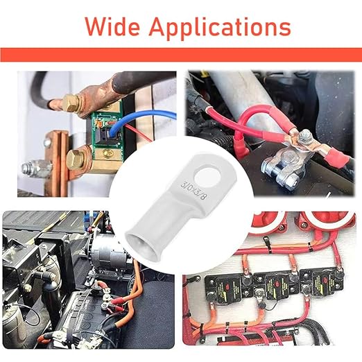 25Pcs 2/0 AWG 3/8"(M10) Stud Tinned Copper Ring Terminals Battery Cable Ends Wire Lugs 2/0 Gauge Battery Cable Lugs Heavy Duty Cable Lugs Bare Copper Eyelets Tubular Ring Terminal Connectors