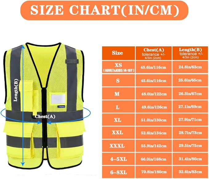 A-SAFETY 5 Pack High Visibility reflective Vest for men(XXXL)