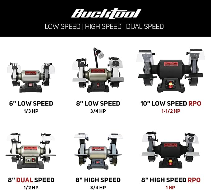 BUCKTOOL 1.0 HP 8 Inch High Speed Bench Grinder, 3590 RPM Table Grinder with 8.0A Motor, High Precision Wobble-free Wheel Grinder, TDS-200HD