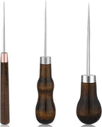 ZXIIXZ 3 Pack Leather Scratch Awl Tool, Awl Tool Sewing with Gourd Shape Wooden Handle for Stitching Punching Sewing, Scratch Awl Tool Supplies for DIY Leather Sewing Punching Craft Repair