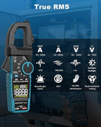 Clamp Meter DURFICST Digital Inrush Clamp Multimeter AC/DC 1000A 6000 Counts Amp Voltage Tester with VFD, LOZ Mode,Measures AC/DC Current Voltage NCV Temperature Resistance Capacitance Frequency